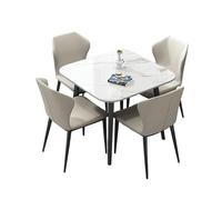Juego de mesa de comedor redonda de cuerpo completo para 4 personas, mesa pequeña de oficina y comedor con soporte de acero al carbono, diseño cuadrado gris claro y blanco, 80 cm para reuniones