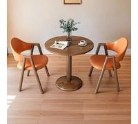 Juego de mesa de comedor redonda de mediados de siglo para 2 personas con patas de metal, mesa de centro circular pequeña y sillas para comedor, oficina o salón de belleza, color naranja