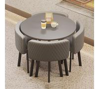Juego de mesa de comedor redonda gris para 4 personas, negociación versátil, oficina, reuniones, recepción, salón y sala de estar, muebles elegantes para espacios pequeños