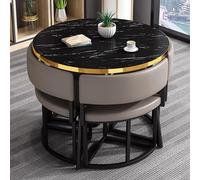 Juego de mesa de comedor redonda negra de 35.4 pulgadas con 4 sillas, muebles de cocina modernos y pequeños para comedor, oficina, conferencias, sala de estar (gris)