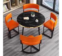 Juego de mesa de comedor redonda negra de 35.4 pulgadas con 4 sillas, muebles de comedor modernos y pequeños para oficina, sala de conferencias y sala de estar (naranja)