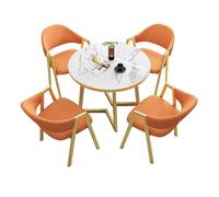 Juego de mesa de comedor redonda para 4 diseños atrevidos con panel de alta densidad y parte superior de mármol sintético, perfecto para áreas de recepción de oficina, muebles modernos y elegantes