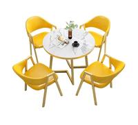 Juego de mesa de comedor redonda para 4 diseños atrevidos con panel de alta densidad y parte superior de mármol sintético, perfecto para áreas de recepción de oficina y espacios de comedor modernos.