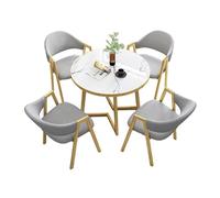 Juego de mesa de comedor redonda para 4 diseños atrevidos con panel de alta densidad y parte superior de mármol sintético, perfecto para áreas de recepción de oficina y espacios de comedor modernos