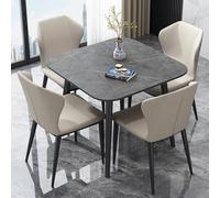 Juego de mesa de comedor redonda para 4 personas con losa de roca de cuerpo completo y soporte de acero al carbono, mesas de oficina pequeñas cuadradas para oficinas y salas de reuniones