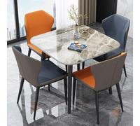 Juego de mesa de comedor redonda para 4 personas con losa de roca de cuerpo completo y soporte de acero al carbono, mesas de oficina pequeñas cuadradas para oficinas y salas de reuniones