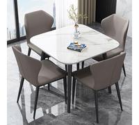 Juego de mesa de comedor redonda para 4 personas con losa de roca de cuerpo completo y soporte de acero al carbono, mesas de oficina pequeñas cuadradas para oficinas y salas de reuniones