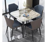 Juego de mesa de comedor redonda para 4 personas con losa de roca de cuerpo completo y soporte de acero al carbono, mesas de oficina pequeñas cuadradas para oficinas y salas de reuniones