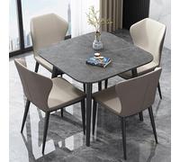 Juego de mesa de comedor redonda para 4 personas con losa de roca de cuerpo completo y soporte de acero al carbono, mesas de oficina pequeñas cuadradas para oficinas y salas de reuniones