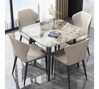 Juego de mesa de comedor redonda para 4 personas con losa de roca de cuerpo completo y soporte de acero al carbono, mesas de oficina pequeñas cuadradas para oficinas y salas de reuniones