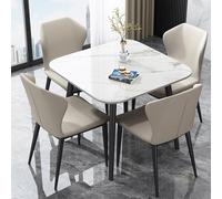 Juego de mesa de comedor redonda para 4 personas con losa de roca de cuerpo completo y soporte de acero al carbono, mesas de oficina pequeñas cuadradas para oficinas y salas de reuniones