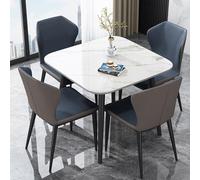 Juego de mesa de comedor redonda para 4 personas con losa de roca de cuerpo completo y soporte de acero al carbono, mesas de oficina pequeñas cuadradas para oficinas y salas de reuniones