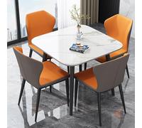 Juego de mesa de comedor redonda para 4 personas con losa de roca de cuerpo completo y soporte de acero al carbono, mesas de oficina pequeñas cuadradas para oficinas y salas de reuniones