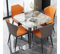 Juego de mesa de comedor redonda para 4 personas con losa de roca de cuerpo completo y soporte de acero al carbono, mesas de oficina pequeñas cuadradas para oficinas y salas de reuniones