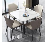 Juego de mesa de comedor redonda para 4 personas con losa de roca de cuerpo completo y soporte de acero al carbono, mesas de oficina pequeñas cuadradas para oficinas y salas de reuniones