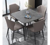 Juego de mesa de comedor redonda para 4 personas con losa de roca de cuerpo completo y soporte de acero al carbono, mesas de oficina pequeñas cuadradas para oficinas y salas de reuniones