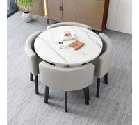 Juego de mesa de comedor redonda para 4 personas con sillas, elegante mesa de centro pequeña para balcón, sala de estar y muebles de cocina, diseño combinado de ahorro de espacio (80 x 80 x 75 cm