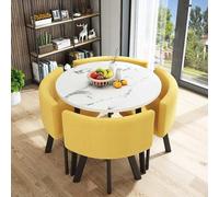 Juego de mesa de comedor redonda para cocina y barra de desayuno, 5 piezas con 1 mesa redonda y 4 sillas, mesa de conferencia, 80 x 75 cm, diseño elegante y que ahorra espacio