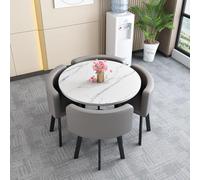 Juego de mesa de comedor redonda para cocina y barra de desayuno, juego de 5 piezas con 1 mesa redonda (80 x 75 cm) y 4 sillas, moderno juego de mesa de conferencias y silla, diseño que ahorra espacio