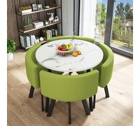 Juego de mesa de comedor redonda para cocina y barra de desayuno, juego de 5 piezas con 1 mesa redonda (80 x 75 cm) y 4 sillas, moderno combo de mesa de conferencias y silla
