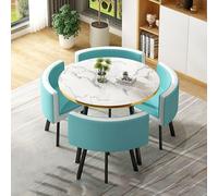 Juego de mesa de comedor redonda para cocina y barra de desayuno, juego de comedor de 5 piezas con 1 mesa redonda y 4 sillas, mesa de conferencia, 80 x 75 cm, diseño moderno
