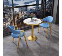 Juego de mesa de comedor redonda pequeña para 2, mesa y sillas de mármol sintético, muebles de comedor de pub de 3 piezas, mesa de cocina y sillas para desayuno, cena, conferencia (azul claro, 23