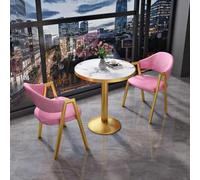 Juego de mesa de comedor redonda pequeña para 2, mesa y sillas de mármol sintético, muebles de comedor de pub de 3 piezas, mesa de cocina y sillas para desayuno, cena, conferencia (rosa, 27 pulgadas)