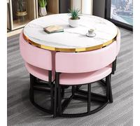 Juego de mesa de comedor redonda rosa con 4 sillas, perfecto para leche, tienda de té, oficina, balcón, elegante mesa de recepción y negociación para espacios modernos