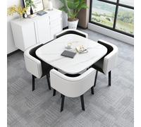 Juego de mesa de comedor redonda y cuadrada con 4 sillas, mesa de conferencias para cocina, elegante, 18.9 x 18.9 x 29.5 pulgadas, perfecto para decoración moderna del hogar