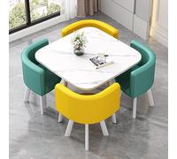 Juego de Mesa de Comedor, Sencilla Pequeña con 4 Sillas, Juego de Mesa de Comedor de Cocina Moderno, Club de Recepción y Combinación de Sillas, Sillas de Cuero con Falso Pu, Ahorro de Espacio F
