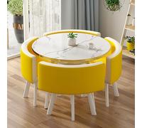 Juego de Mesa de Comedor, Sencilla Pequeña con 4 Sillas, Juego de Mesa de Comedor de Cocina Moderno, Club de Recepción y Combinación de Sillas, Sillas de Cuero con Falso Pu, Ahorro de Espacio M