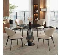 Juego de mesa de comedor y silla redonda beige para oficina, recepción, sala de conferencias pequeña y cocina, combinación de mesa y silla de club de 27.5 pulgadas para negociaciones y disfrute del