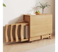 Juego de mesa de comedor y sillas plegables, mesa de madera extensible con almacenamiento oculto para ahorrar espacio en restaurantes, cocinas y cafeterías