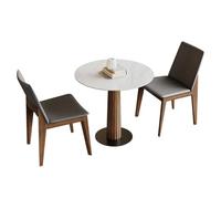 Juego de mesa de conferencias de oficina, pequeña y redonda de 80 cm / 31.4in, moderna mesa de comedor rústica marrón con 2 sillas de respaldo suave para el hogar y reuniones pequeñas