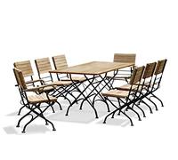 Juego de mesa de jardín plegable de 8 plazas, teca y metal, rectangular, 1,8 m, 6 sillas laterales plegables, 2 sillones plegables listos para montar