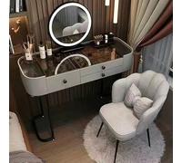 Juego de mesa de maquillaje ajustable de 3 colores con luz táctil con escritorio de vidrio templado, tocador grande para dormitorio, estación de tocador ideal para mujeres y niñas (tamaño: 80 cm, gris