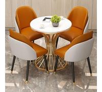 Juego de mesa de mármol y 4 sillas traseras de poliuretano de 31.5 pulgadas, muebles de negociación de oficina, recepción, club, negociación, elegante diseño moderno para oficina y salas de reuniones