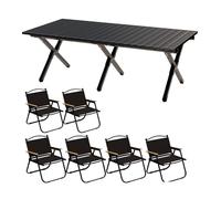 Juego de mesa de picnic plegable con 6 sillas, mesa de comedor portátil al aire libre para playa y camping con bolsa de almacenamiento, 150 cm