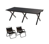 Juego de mesa de picnic plegable con sillas y bolsa de almacenamiento, mesa de comedor portátil al aire libre para playa y camping, 150 cm, diseño negro