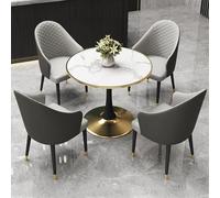 Juego De Mesa De Recepción De Oficina De 5 Piezas: Mesa Redonda De 80 Cm Y 4 Elegantes Sillas De Cuero Para Comedor, Sala De Estar, Cafetería Y Cocina. Gris Oscuro, Gris Claro, Negro Y Beige, Gris Os
