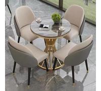 Juego de mesa de recepción de oficina de mármol con 4 sillas traseras de poliuretano de 31.5 pulgadas, juego de mesa de negociación y silla gris para salas de conferencias y reuniones