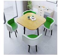 Juego de mesa de recepción y silla combinada, 1 mesa, 4 sillas, balcón, sala de estar, cocina, oficina, sala de reuniones, salón, mesa redonda simple y moderna (mesa cuadrada blanca + verde)