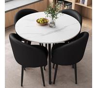 Juego de mesa de reunión negra con 4 sillas, parte superior de pizarra y marco de hierro forjado, perfecto para sala de estar, oficina y restaurante, muebles de recepción elegantes