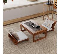 Juego de mesa de té japonesa con asientos, mesa de suelo de madera tallada tradicional para meditación y ceremonia de té