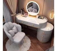 Juego de mesa de tocador con espejo ajustable, taburete de pétalos de flores, luces LED de 3 colores, mesa de maquillaje con cajones y mesita de noche para decoración de dormitorio de niñas