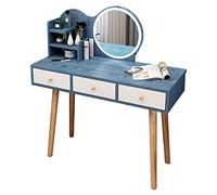Juego de mesa de tocador con luz LED, espejo HD y 3 cajones grandes, mini tocador de maquillaje para apartamento, dormitorio, tocador, muebles, color azul, 80 cm