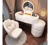 Juego de mesa de tocador con taburete floral, espejo de maquillaje ajustable, luces LED de 3 colores, tocador para niñas con cajones y mesita de noche para dormitorio