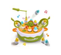 Juego de mesa desplegable 4 en 1 de dinosaurios para niños, juego de pesca magnético, tablero giratorio musical, juego de bolos, tres en ray