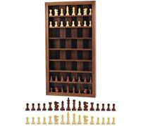 Juego de mesa gigante montado en la pared, juego de ajedrez de madera con un juego completo de piezas de ajedrez talladas, vitrina vertical para juegos del hogar, decoración del hogar (color quemado)