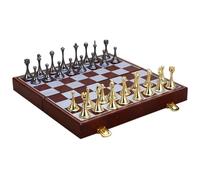 Juego de Mesa Juego de ajedrez magnético de Viaje, Grande, de Metal, de Lujo, de aleación Retro, for Adultos, portátil, con Caja de Almacenamiento, Plegable. ajedrez(Gold+Black)